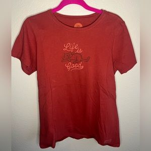 Women’s Life is Good Cat w/ Sunglasses Short Sleeve T-Shirt in rusty red #61